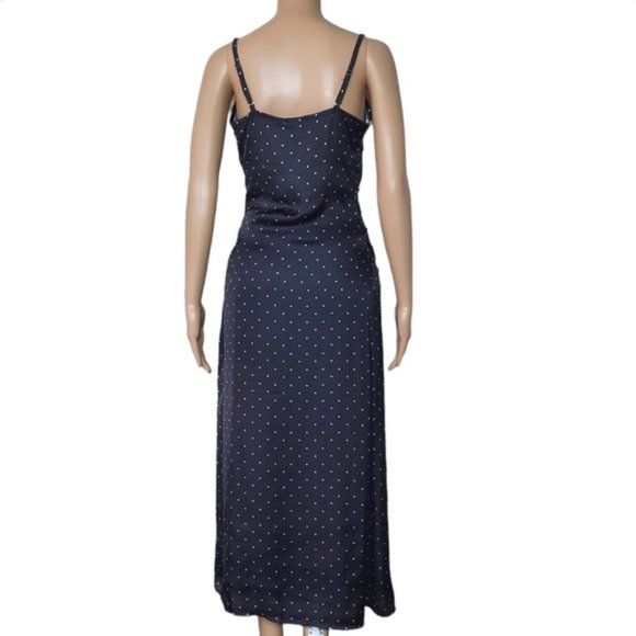 Cowl Neck  Slip Dress Satin Draped Slit Midi size 8 polka dot black white midi - Picture 2 of 4